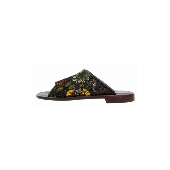 Floral Brown Italian Mens Leather Sandals Shoes